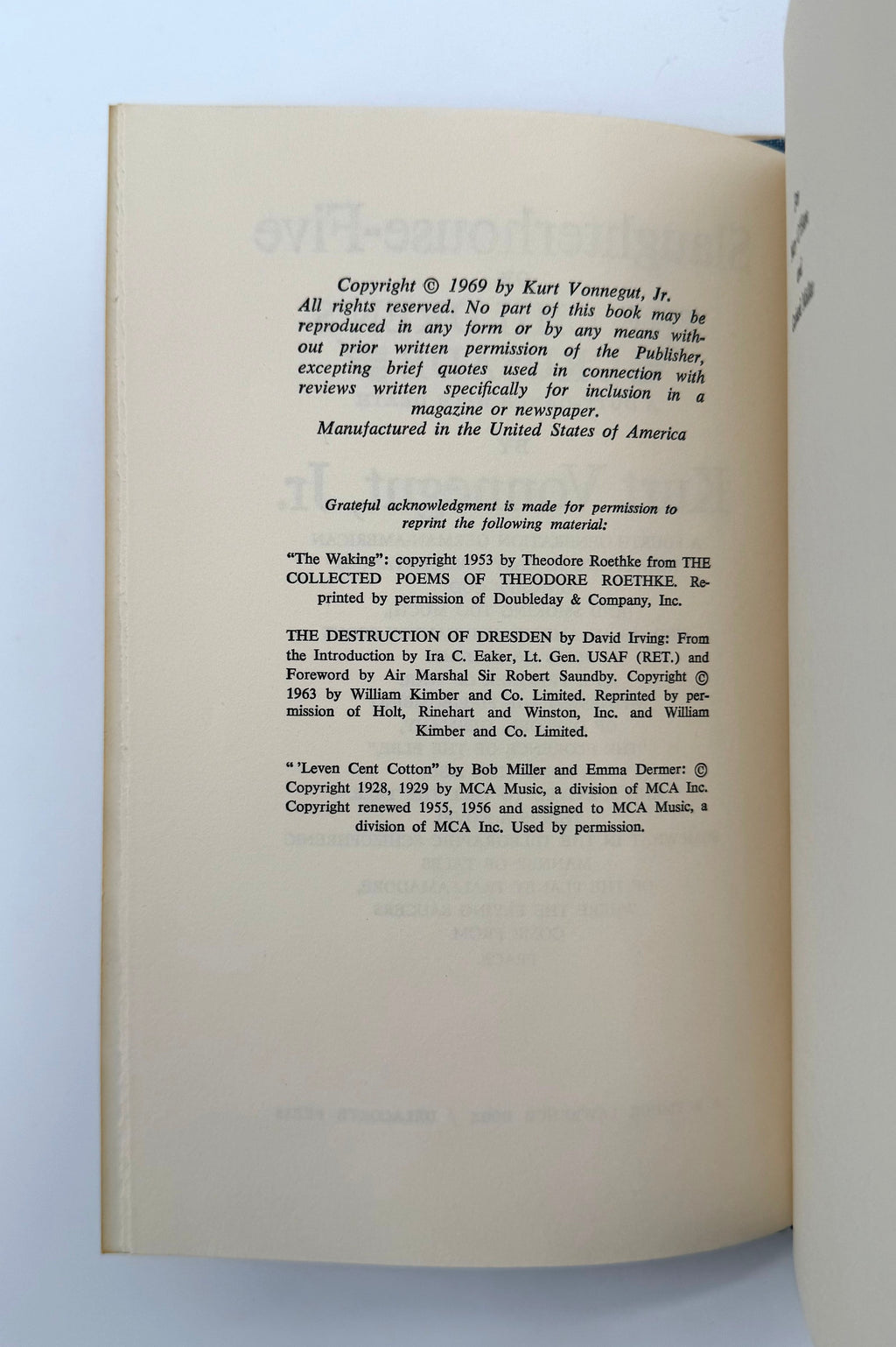 Back cover of a book with copyright and permission information on a white background