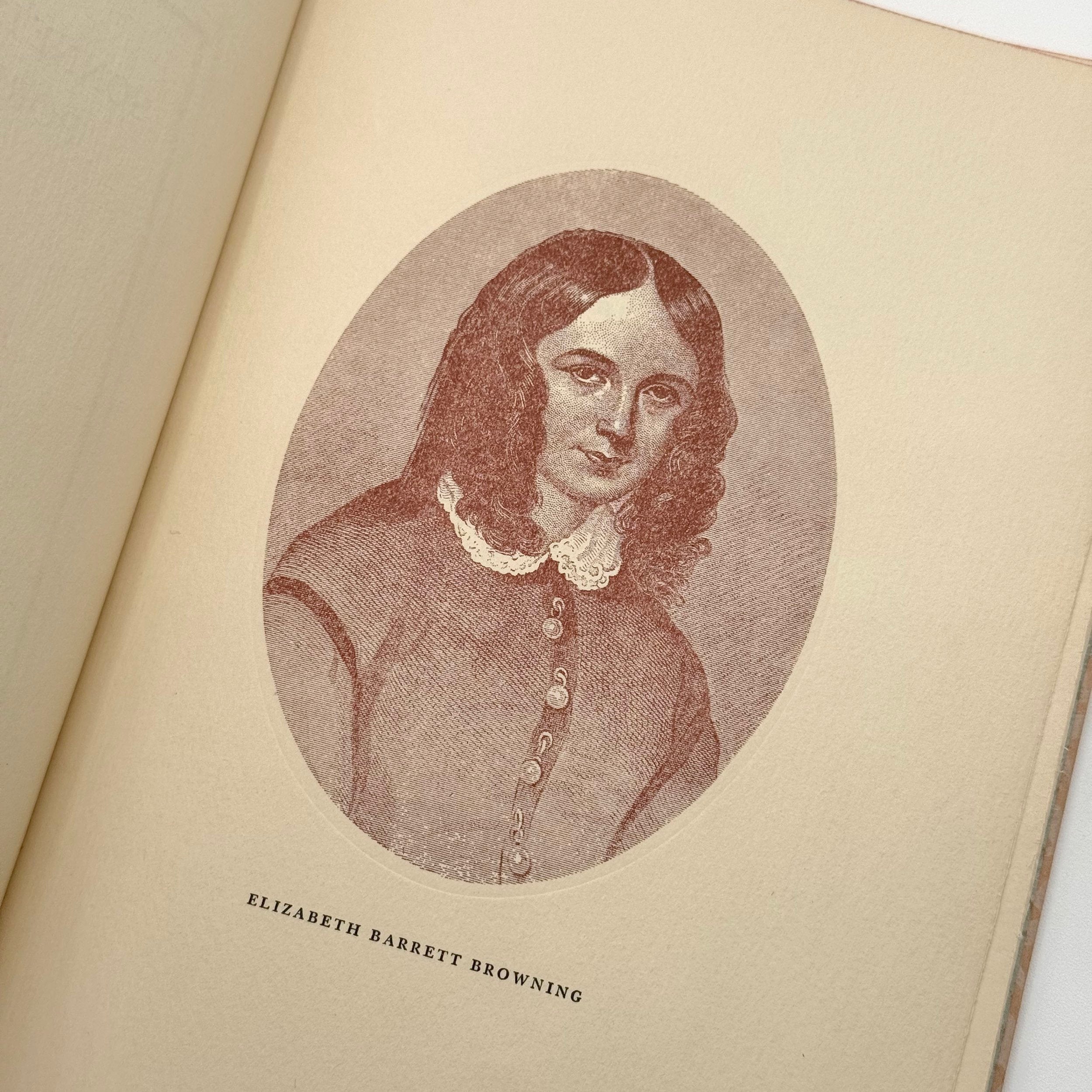 Portrait of Elizabeth Barrett Browning on a book page