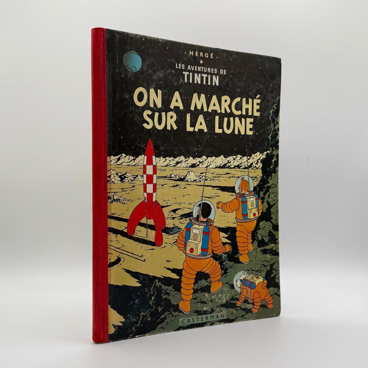 On a marché sur la Lune by Hergé 1954 first edition - Tintin French comic book red cloth spine Casterman