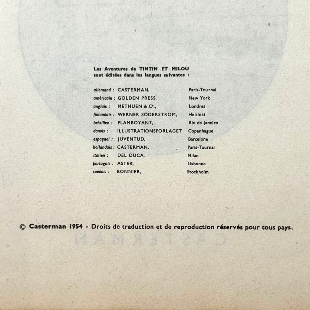 Back cover of a book with text about translations and publishers, on a textured beige background.