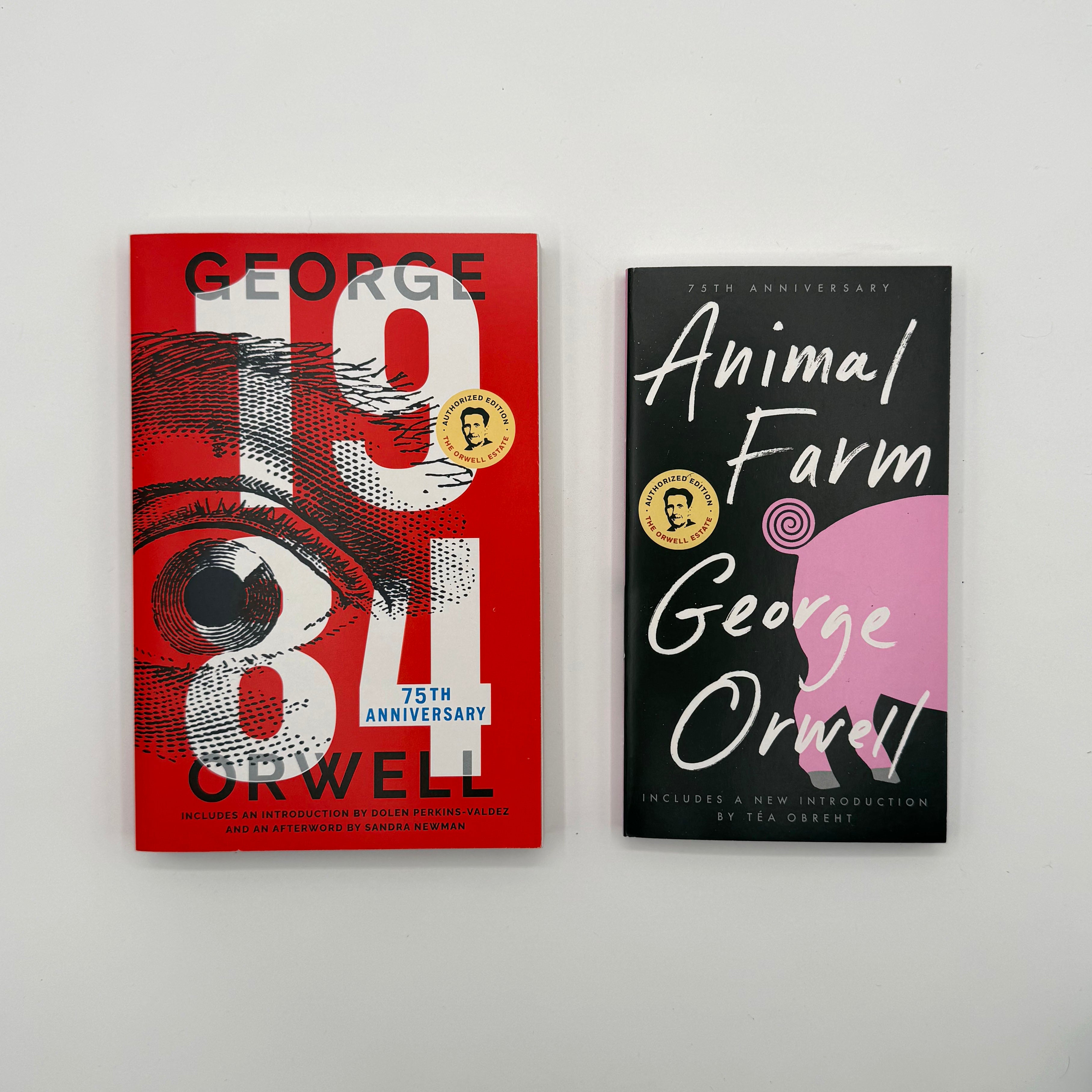 Two books by George Orwell, '1984' and 'Animal Farm'