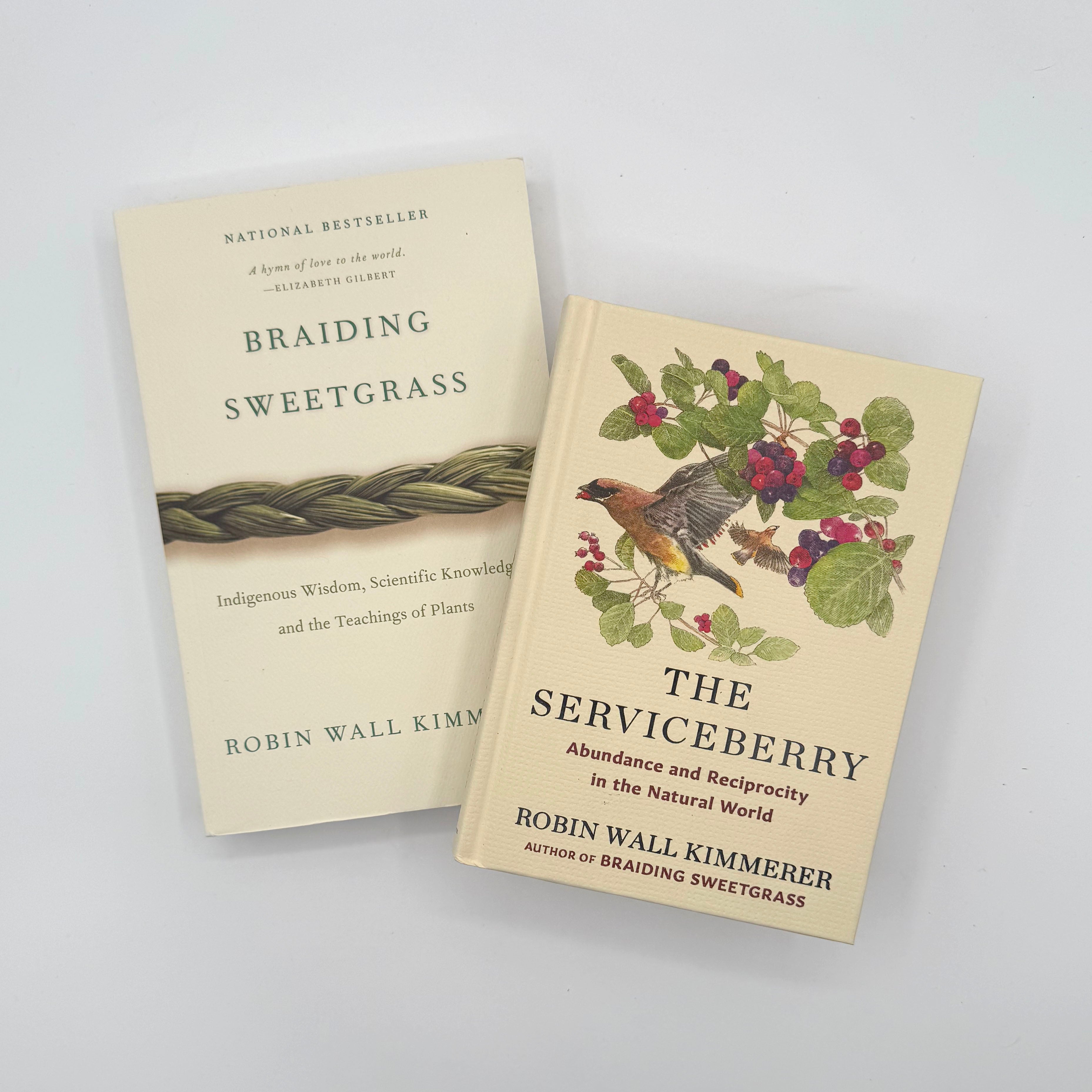 Indigenous Wisdom Plant Teachers Collection featuring Robin Wall Kimmerer's The Serviceberry and Braiding Sweetgrass