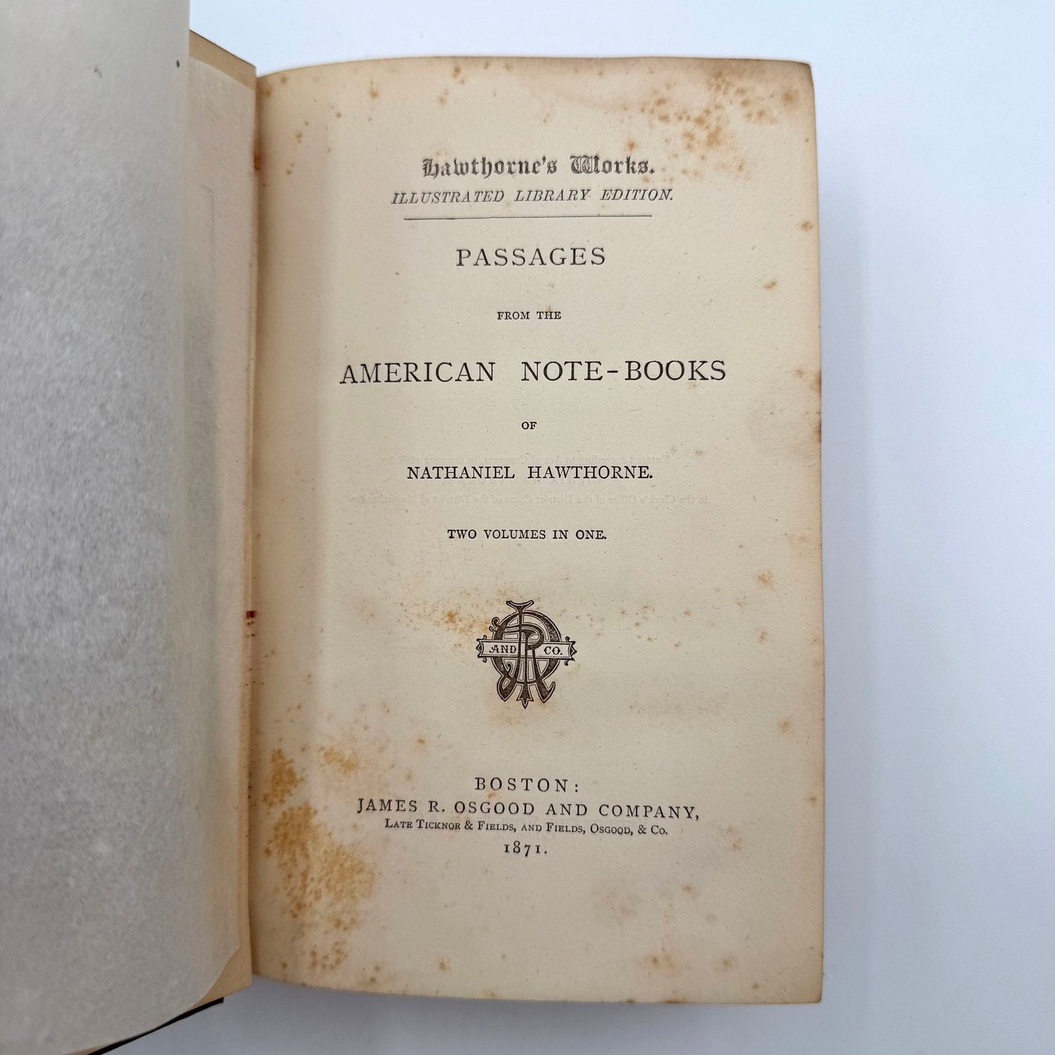 Vintage book titled 'Passages from the American Note-Books of Nathaniel Hawthorne'