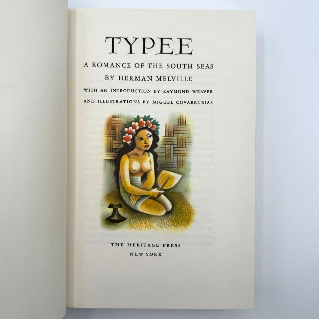 Book cover of 'Typee' by Herman Melville with illustration of a woman and text on a light gray background