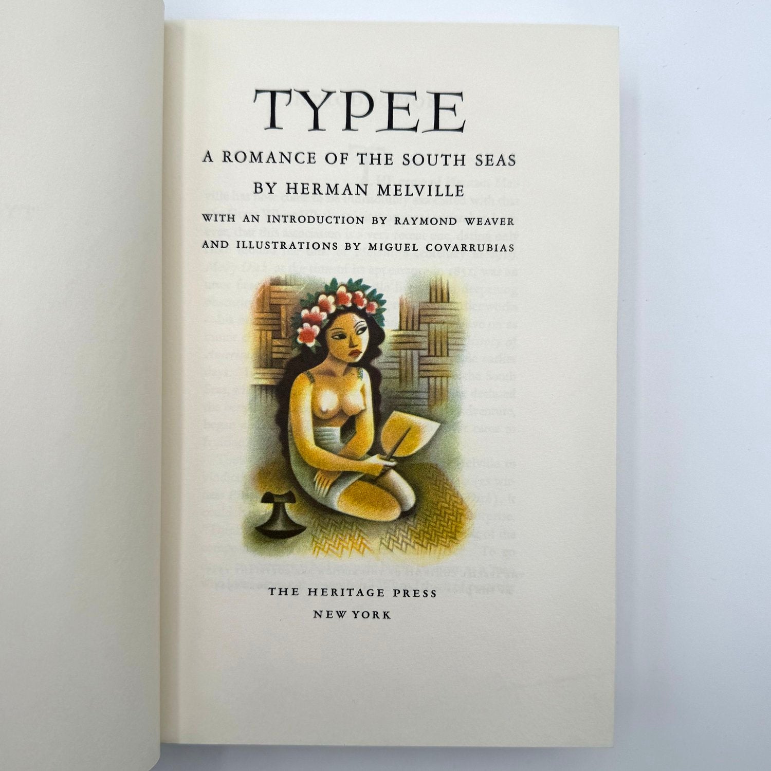 Book cover of 'Typee' by Herman Melville with illustration of a woman and text on a light gray background