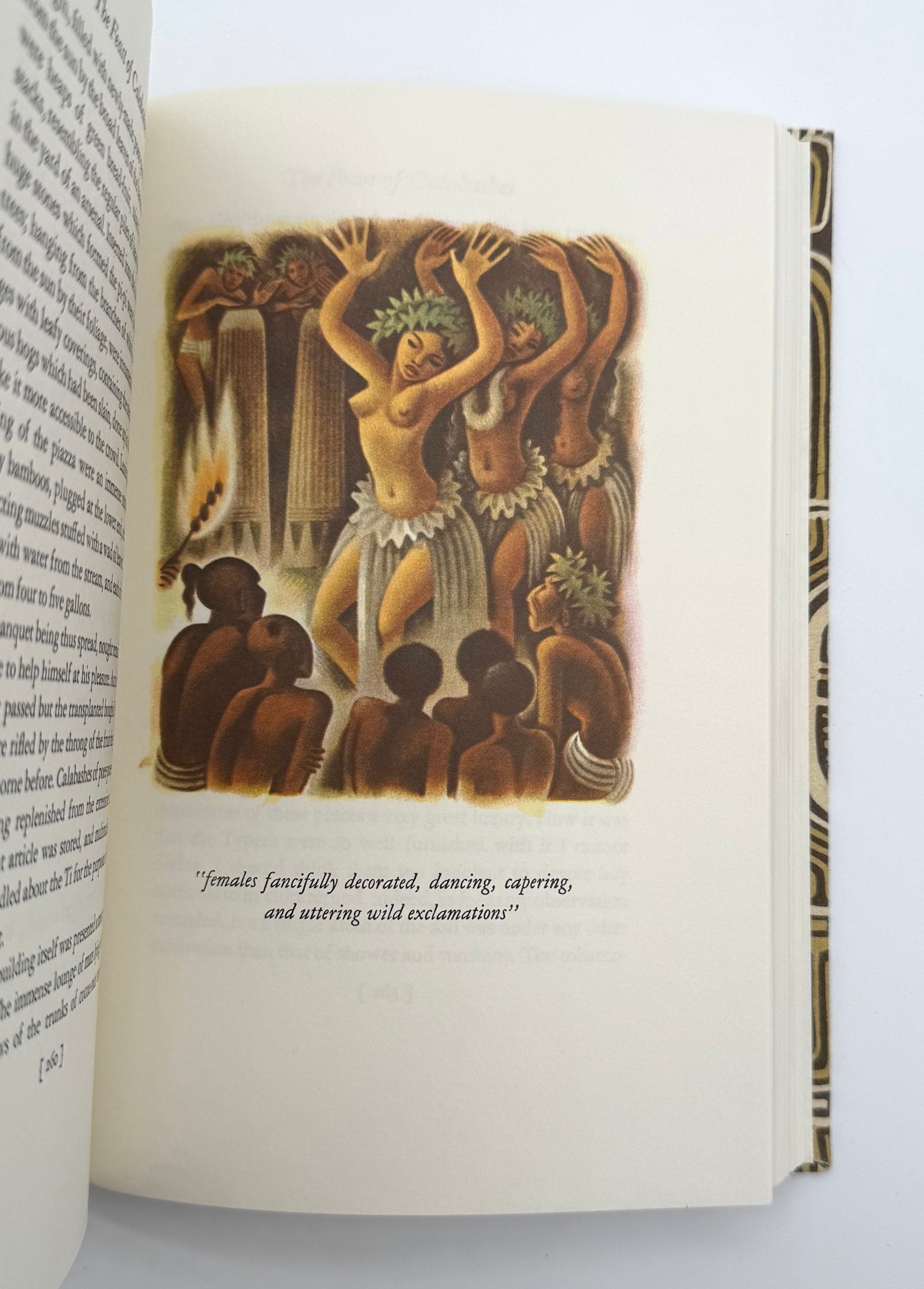 Open book with a detailed illustration of people dancing on a white background