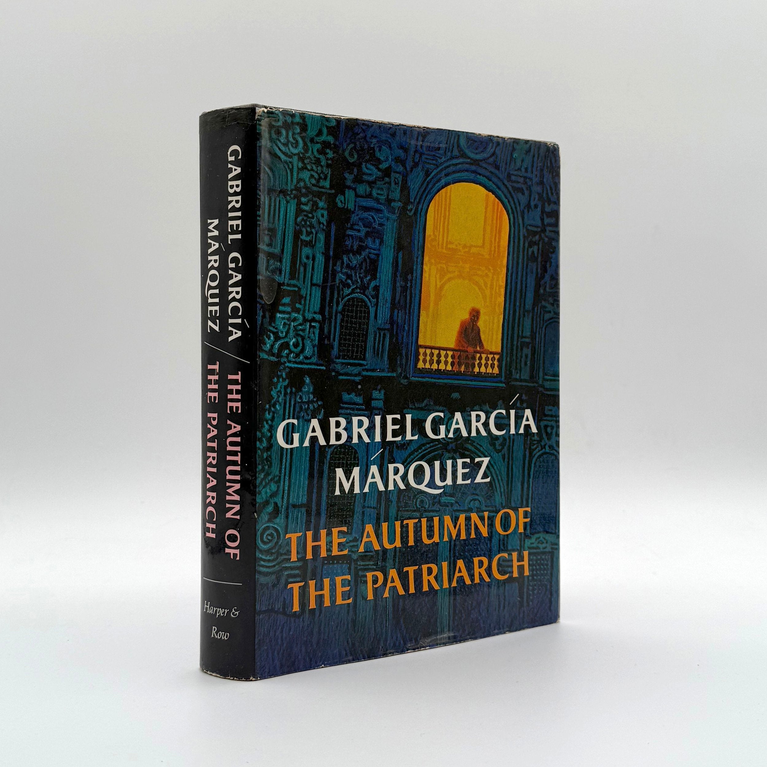 Book titled 'The Autumn of the Patriarch' by Gabriel Garcia Marquez on a white background