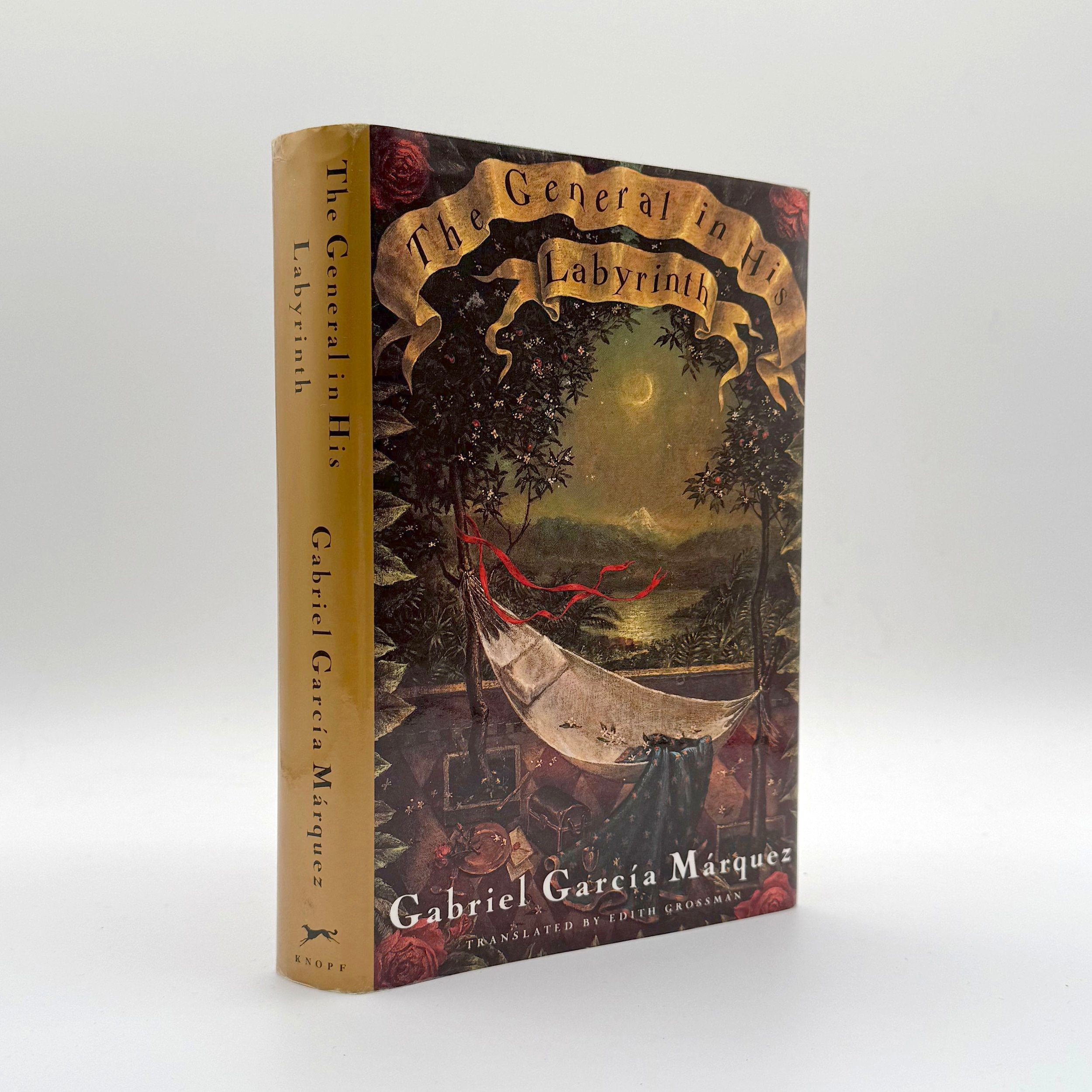 Book titled 'The General in His Labyrinth' by Gabriel Garcia Marquez on a white background