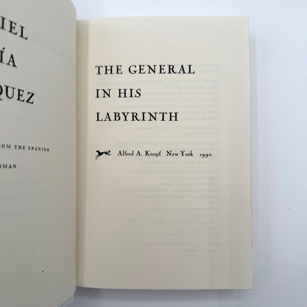 Open book with title 'The General in His Labyrinth' on a white background