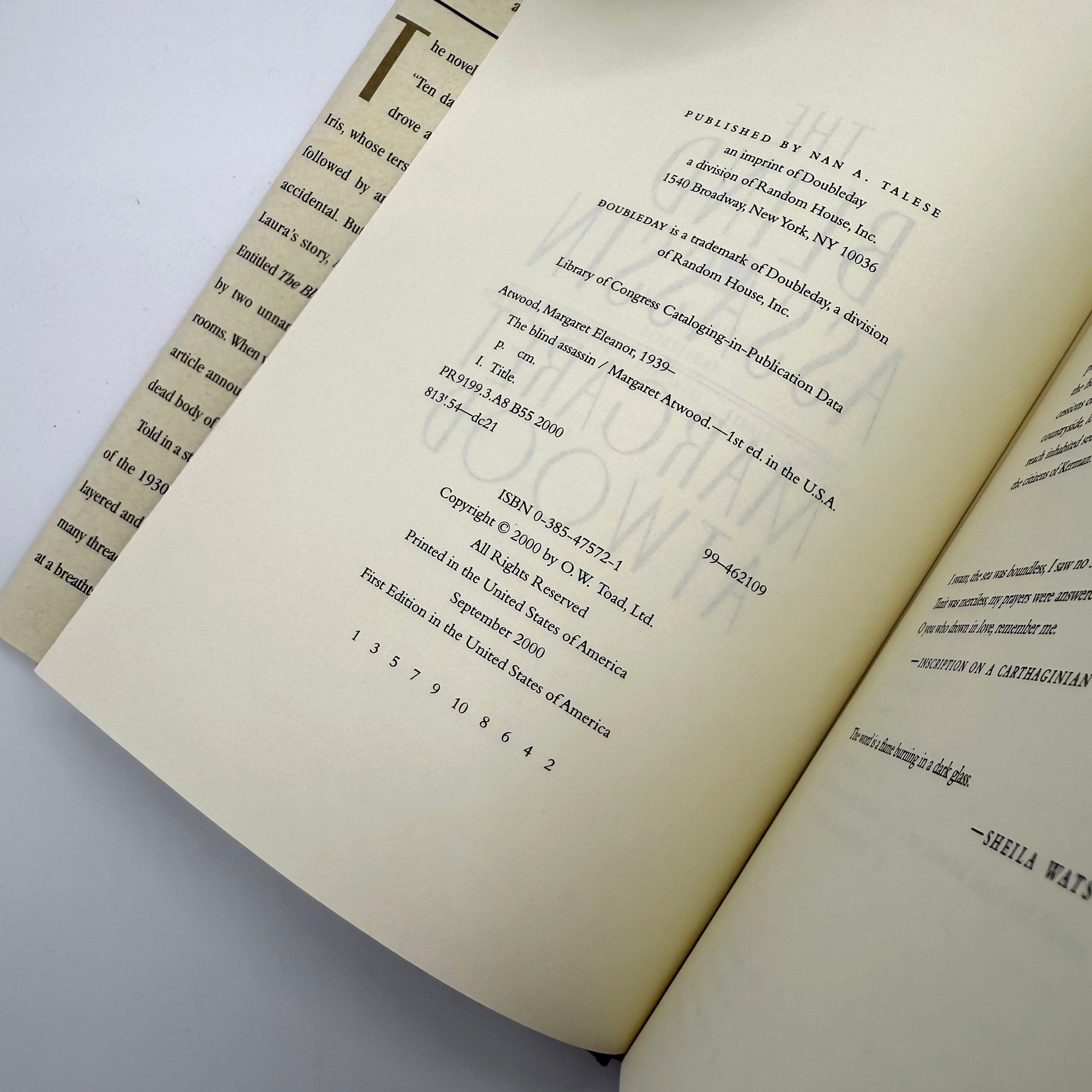 Open book with text and copyright
 on a white background