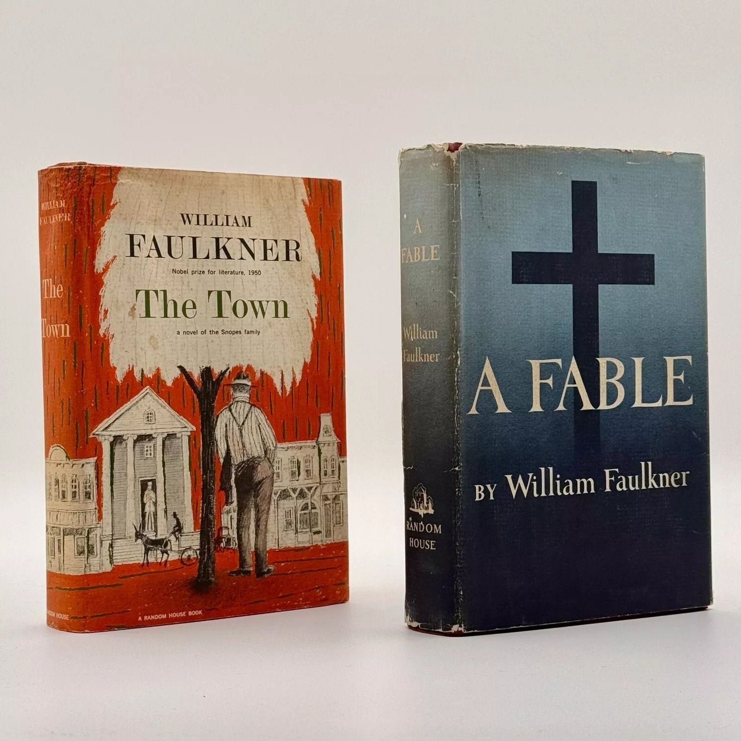 William Faulkner first edition set - A Fable and The Town with dust jackets Random House literary classics