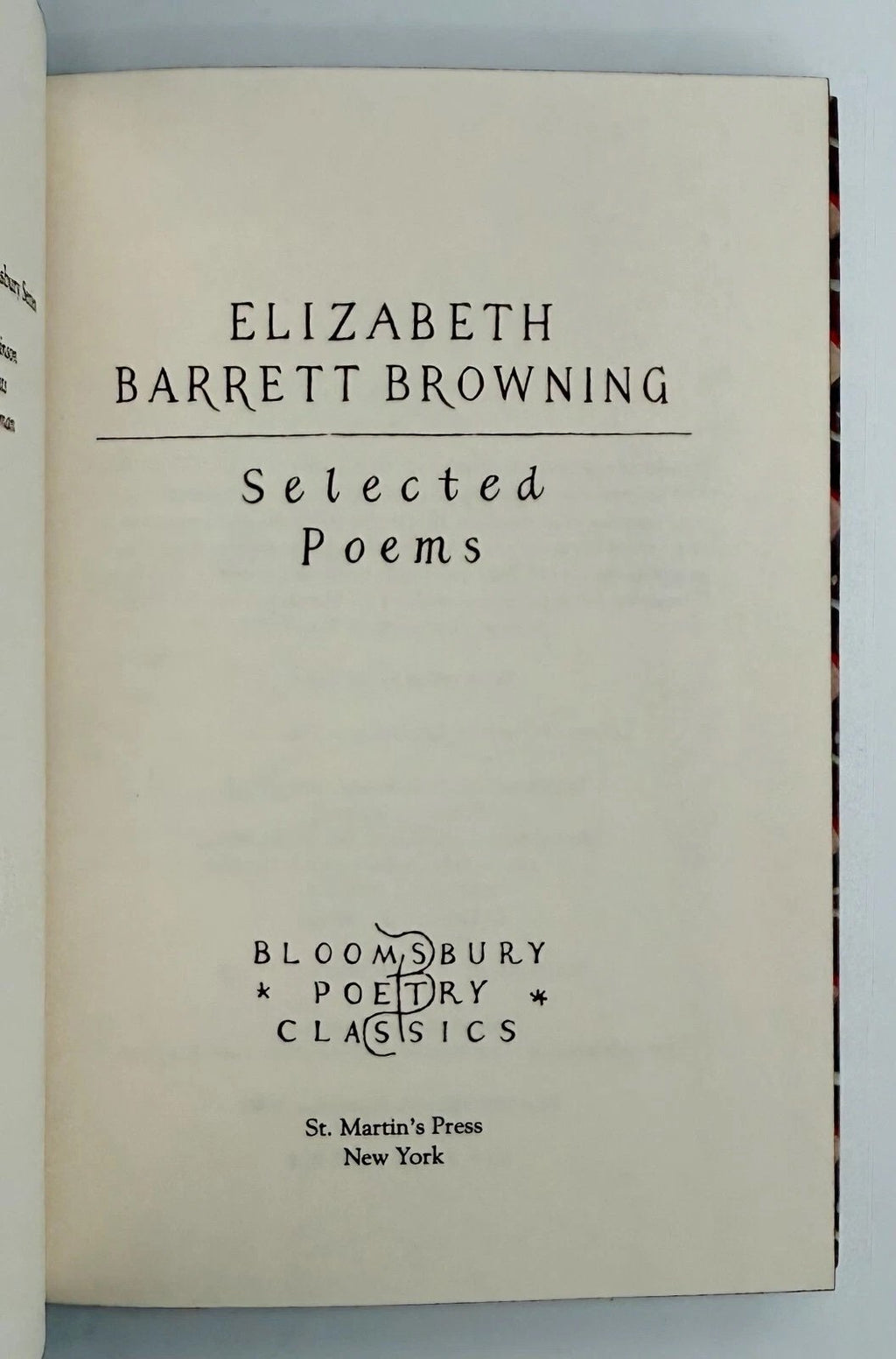 Title page of 'Selected Poems' by Elizabeth Barrett Browning from Bloomsbury Poetry Classics.