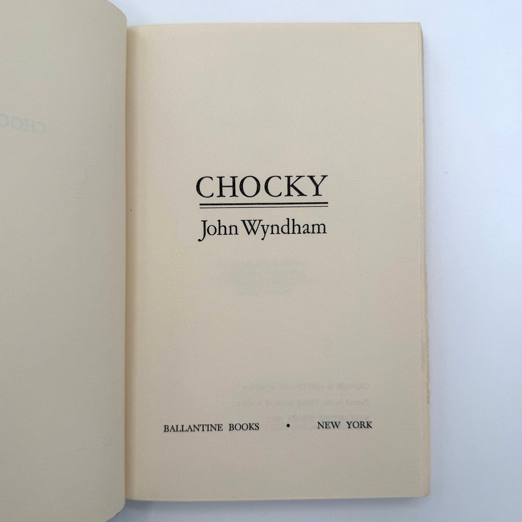 Book titled 'Chocky' by John Wyndham with Ballantine Books branding on a white background