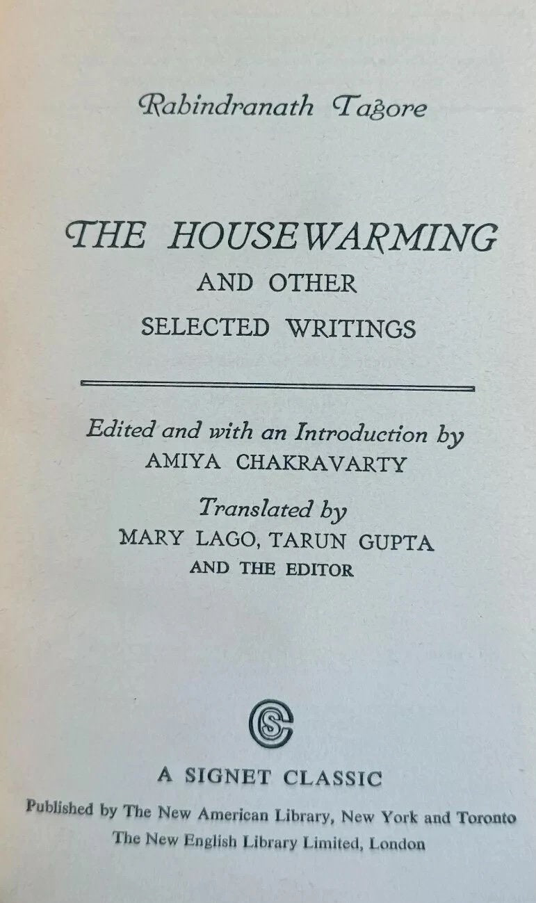 Title page of 'The Housewarming and Other Selected Writings' by Rabindranath Tagore, published by The New American Library.