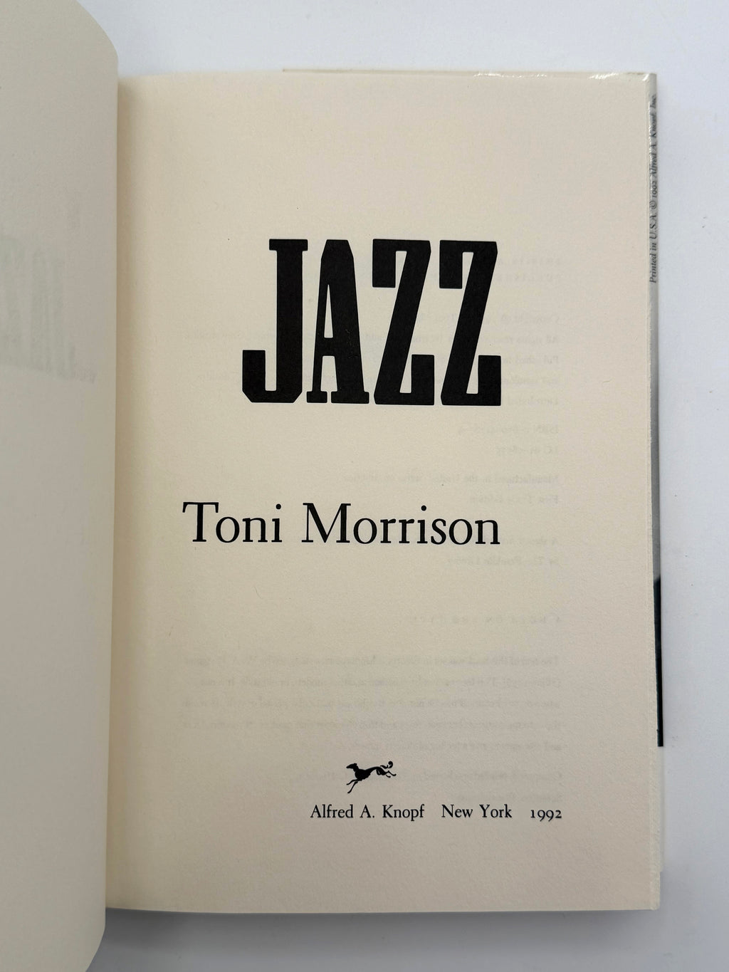Jazz by Toni Morrison | 1992 First Trade Edition