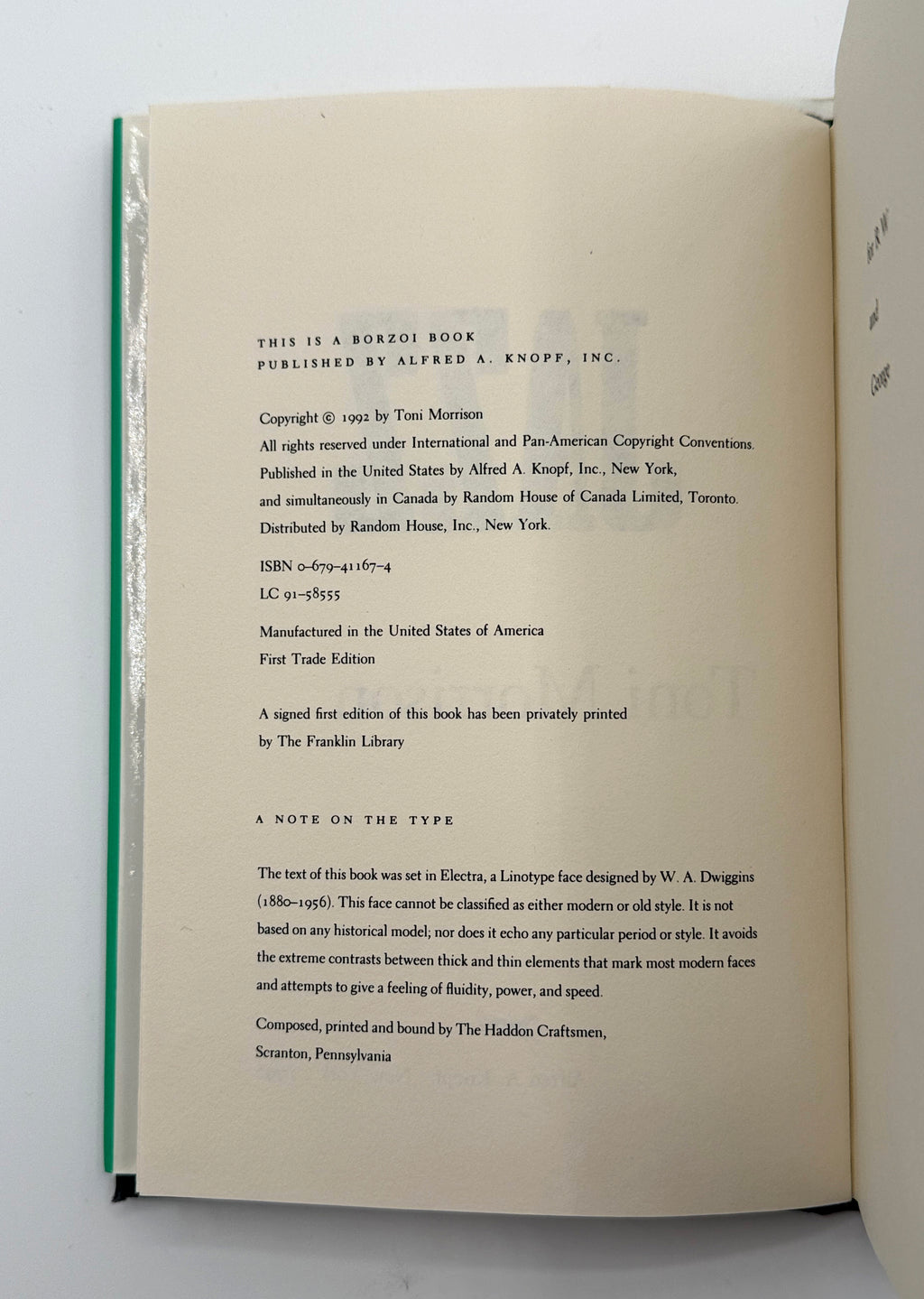 Jazz by Toni Morrison | 1992 First Trade Edition