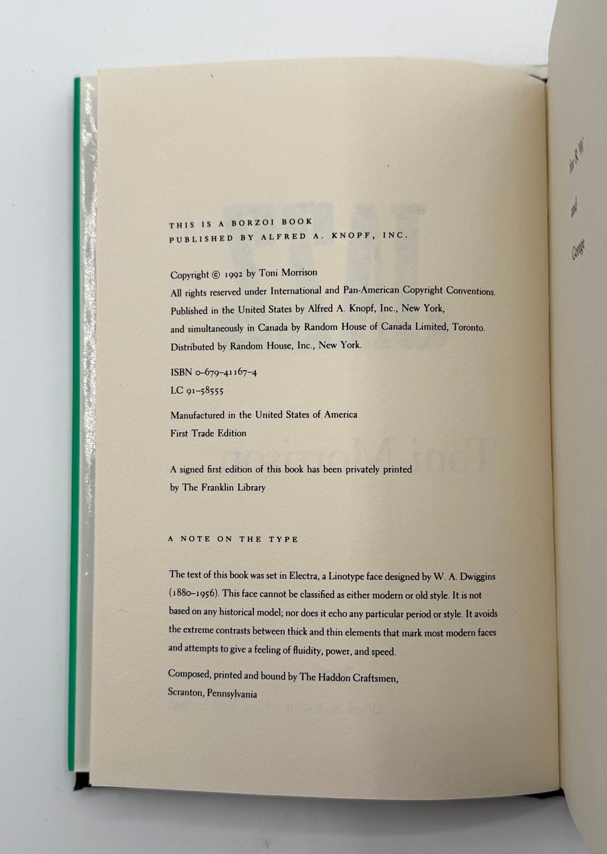 Jazz by Toni Morrison | 1992 First Trade Edition
