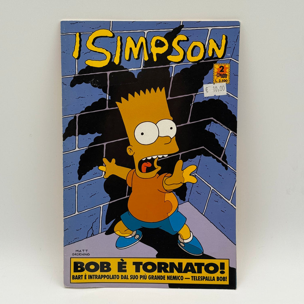 Comic book cover featuring Bart Simpson from 'The Simpsons' with a blue tiled wall background.