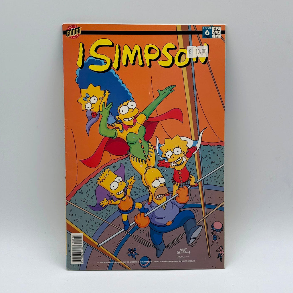 Comic book cover featuring characters from 'The Simpsons' on a gray background
