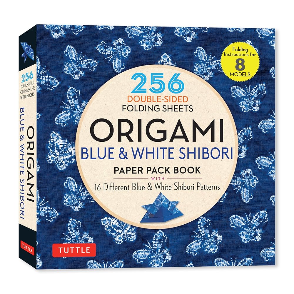 Origami Blue & White Shibori Paper Pack Book: 256 Double-Sided Folding Sheets (Includes Instructions for 8 Models) cover image