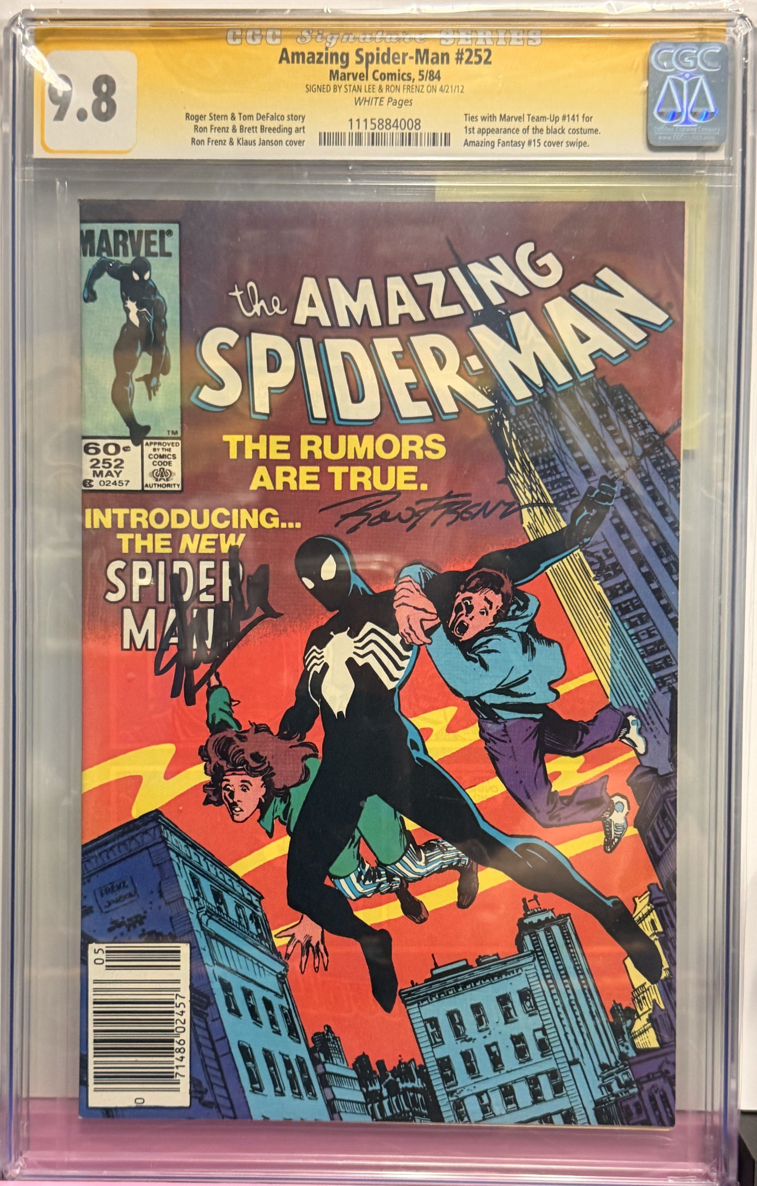 9.8 Amazing Spider-Man #252 Signed by Stan Lee Newsstand Edition 5/84