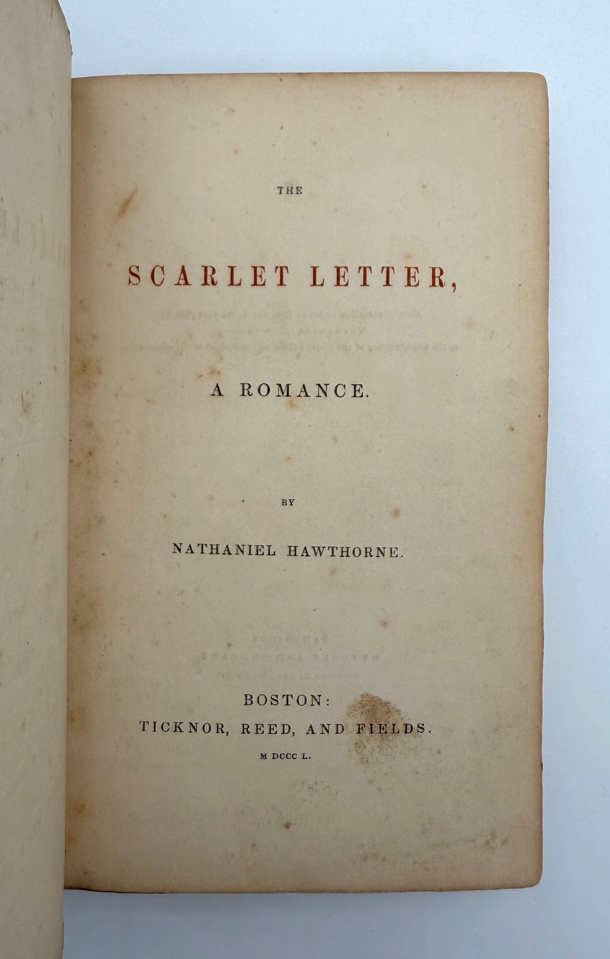 Title page of 'The Scarlet Letter' by Nathaniel Hawthorne on a white background