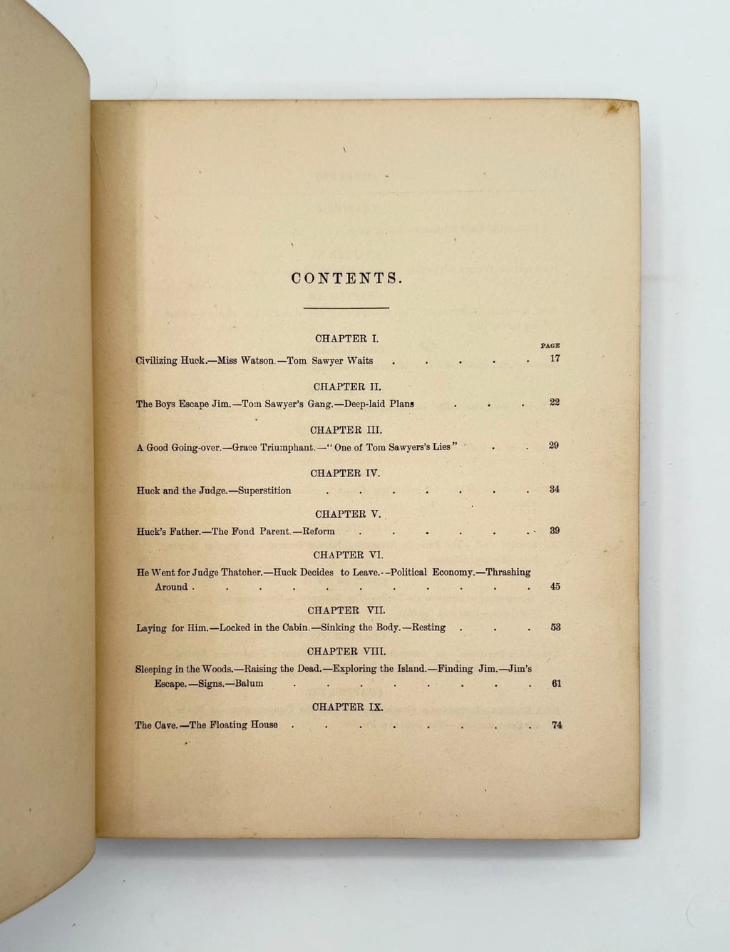 Table of contents page from an old book on a white background