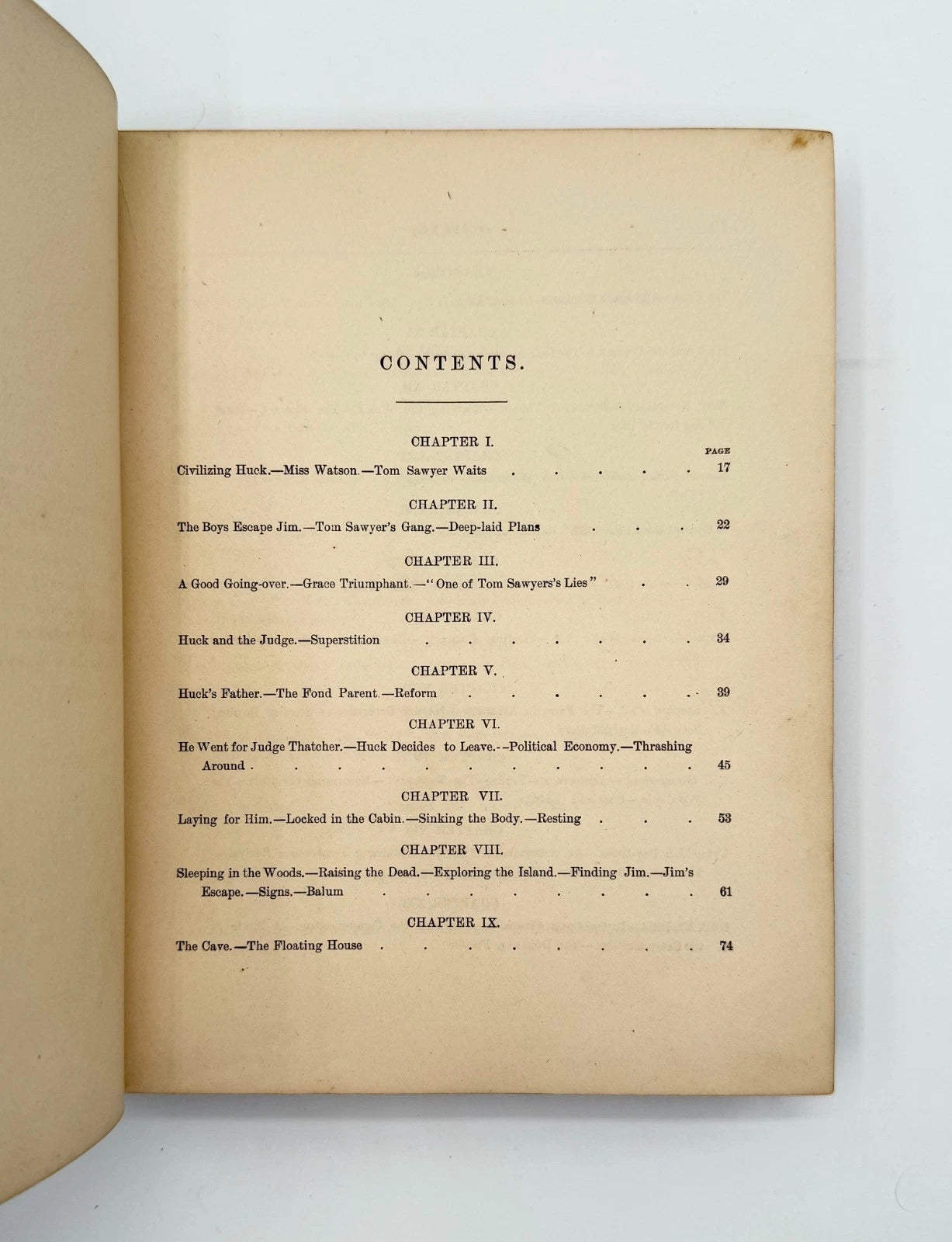 Table of contents page from an old book on a white background