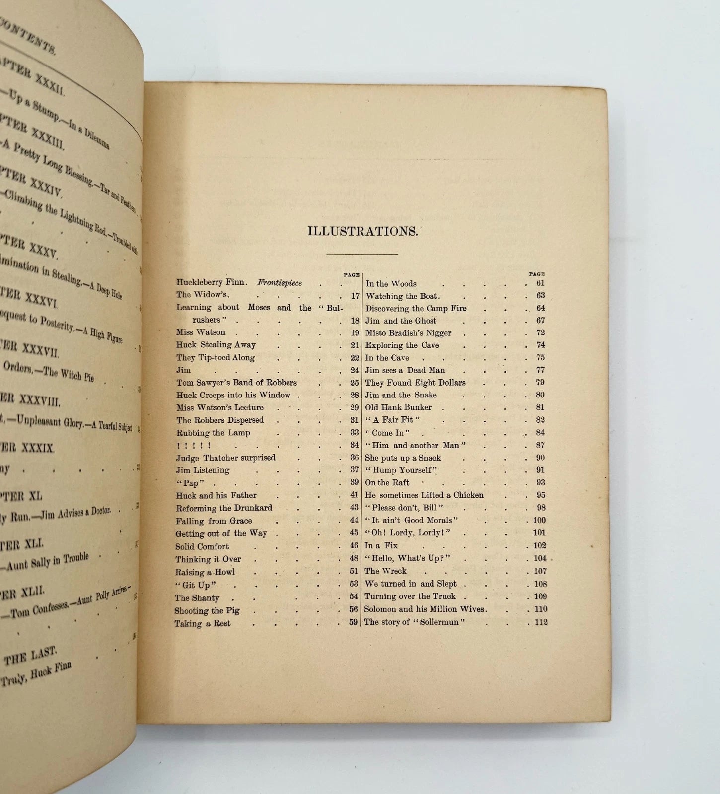 Open book showing table of contents and illustrations page on a white background
